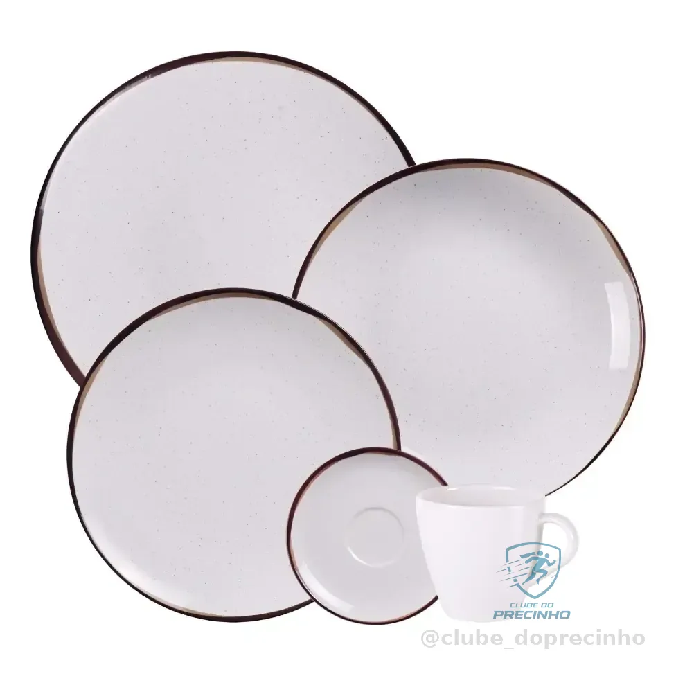 Aparelho De Jantar Canyon Em Porcelana Decorada 20 Peças Tramontina Off-white/branco/bege/marrom Filete