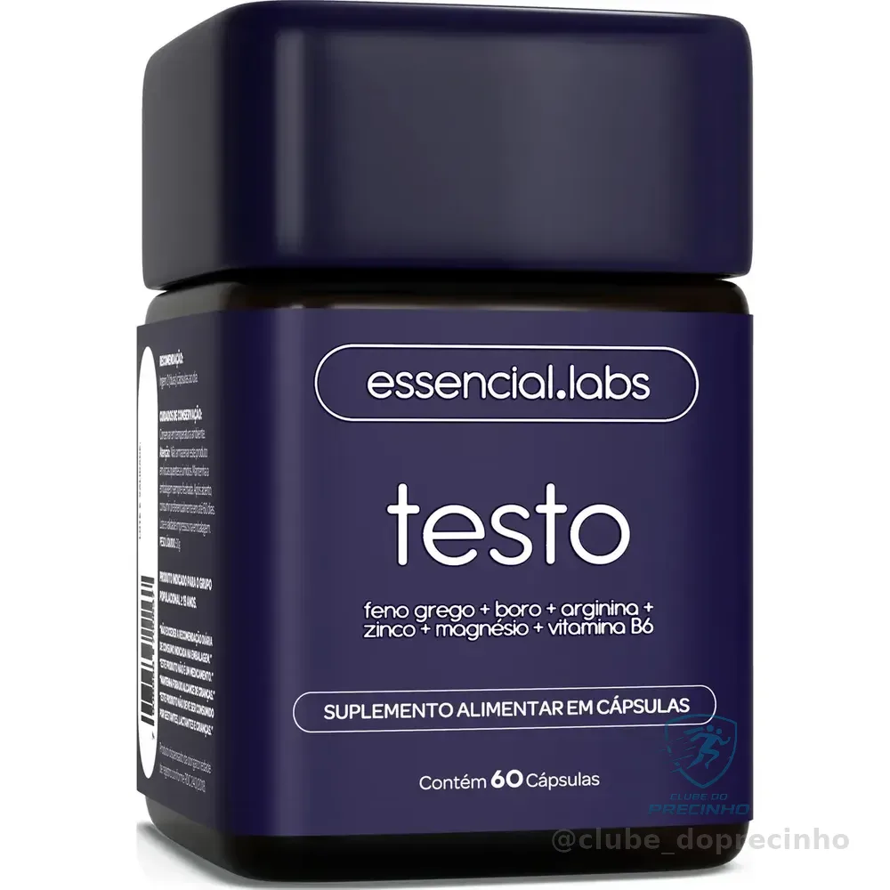 Testo Essencial - Fórmula Exclusiva Com Feno Grego + Boro + Arginina + Zma + Vitamina B6 - Precursor Da Testosterona - 60 Cápsulas Sem Sabor