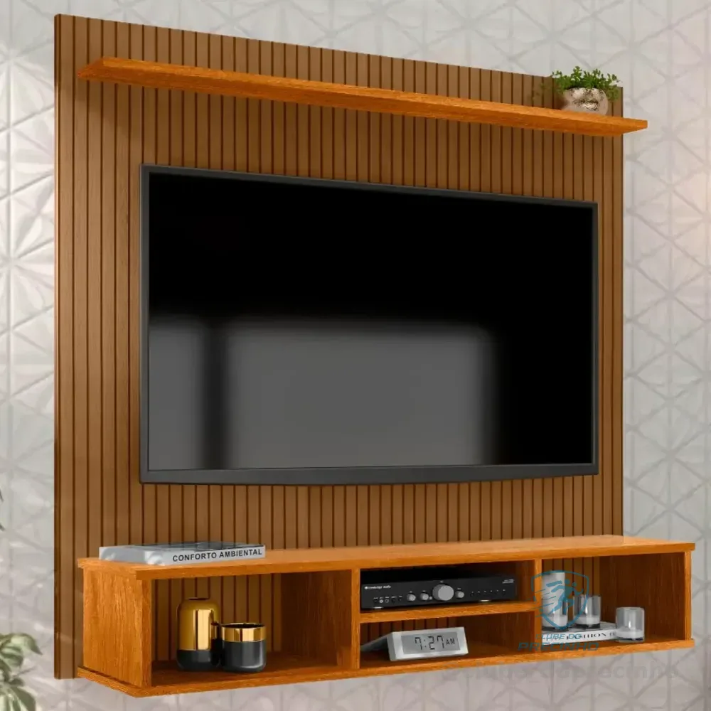 Painel Suspenso Everest Tv Até 50" Cor Naturale Mdp Design Ripado 3 Nichos