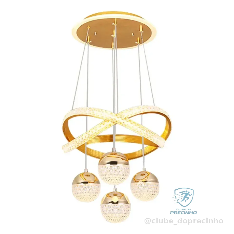 Lustres Led Pendente Moderno,luminaria De Teto 2anéis 4bolas 127/220v Dourado