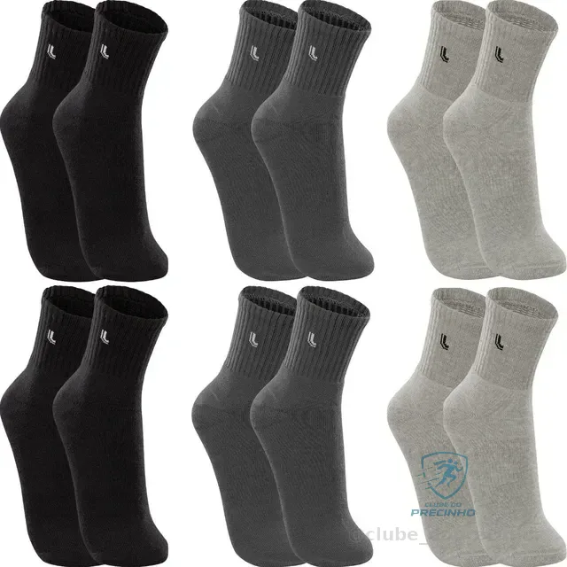 Kit 6 Pares Meias Lupo Cano Médio Esportivas Academia