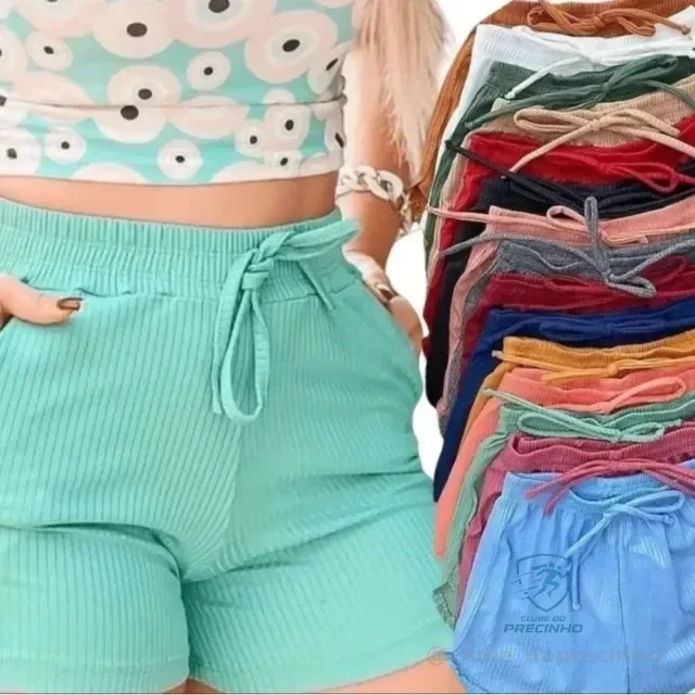 Kit 4 Short De Malha Canelado Feminino Moda Praia Promoção