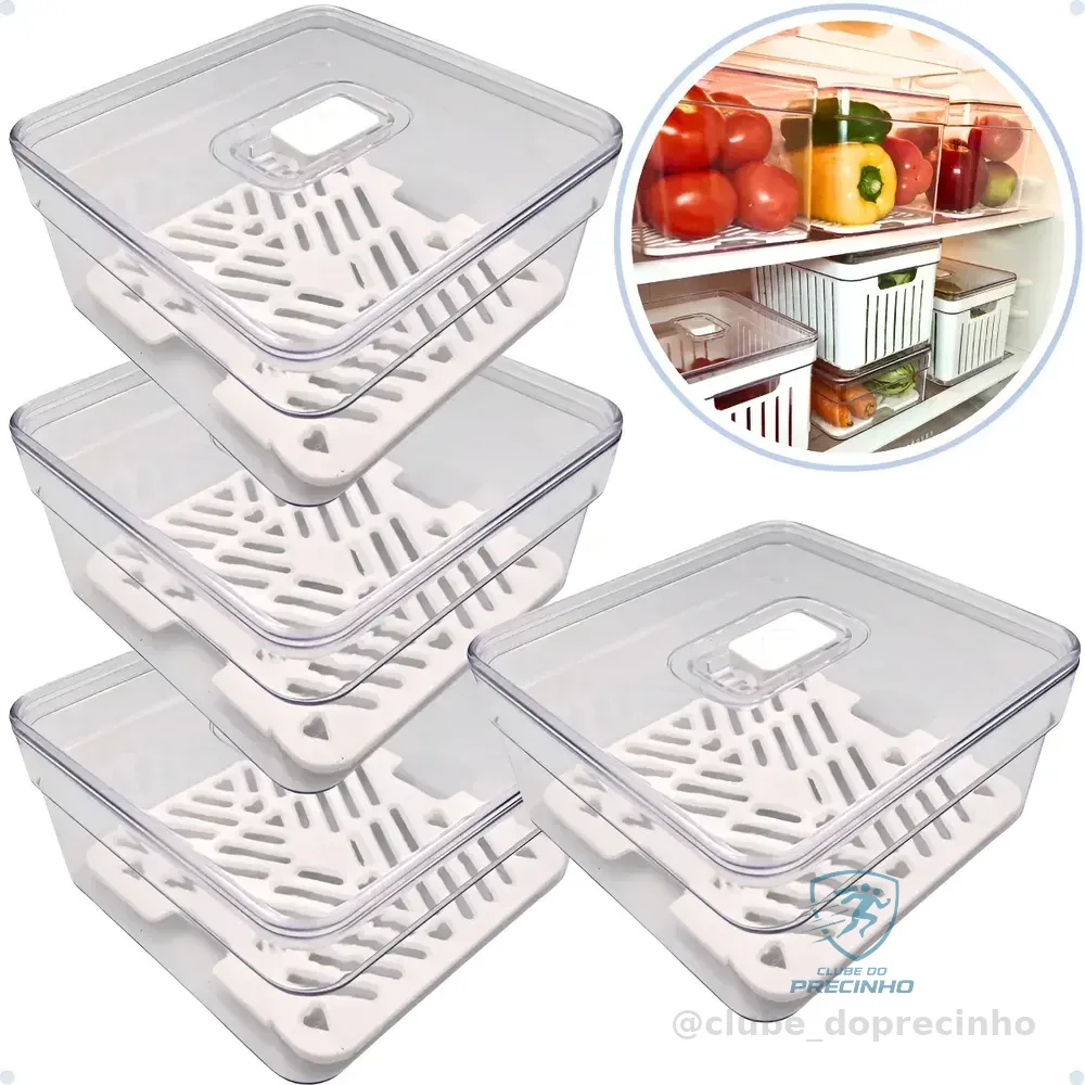 Kit 4 Organizador De Geladeira 1,4l Acrílico Frutas Verduras Cor Transparente