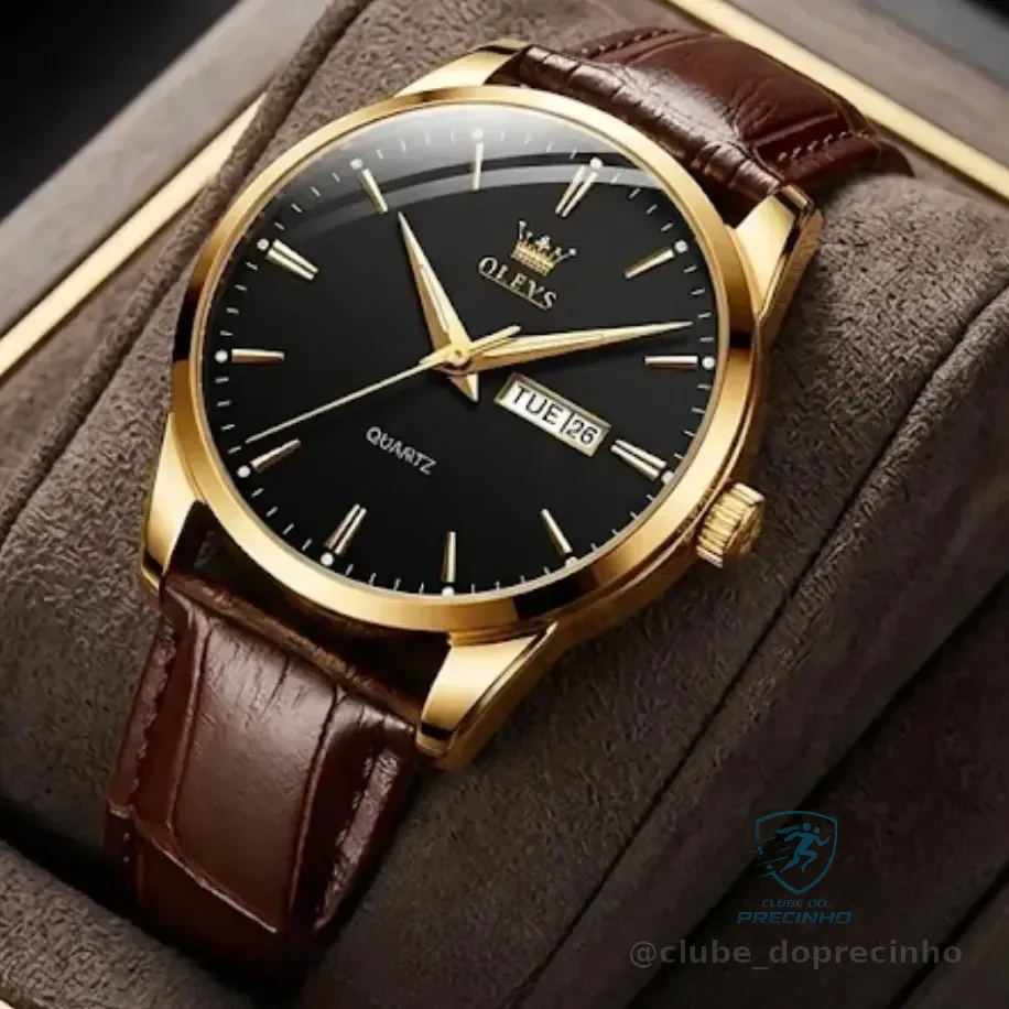 Relógio Social Masculino A Prova D'água Couro Olevs Luxo Marrom Dourado Preto
