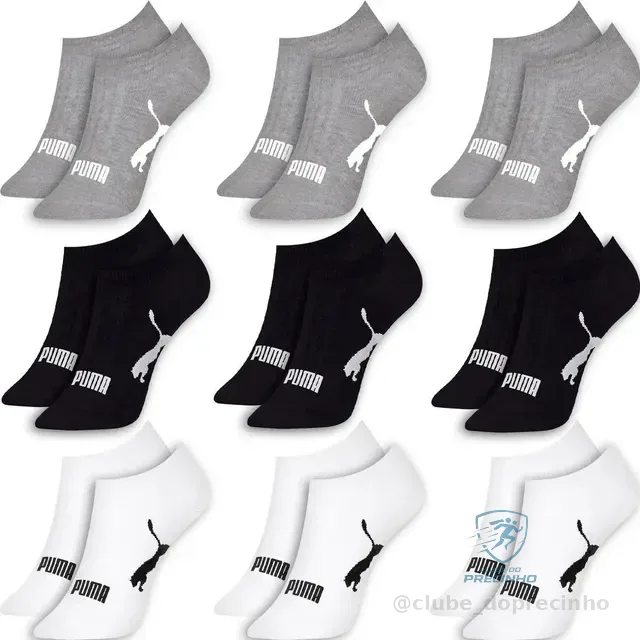 Kit 9 Pares Meias Puma Sapatilha Soquete Invisível Original