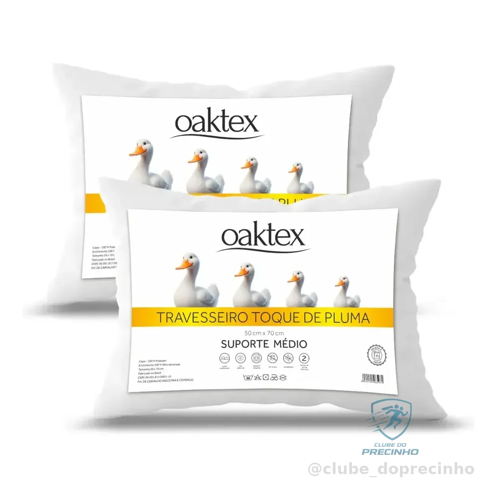 Kit 2 Travesseiros 70x50 Antialérgico Lavável Fibra Siliconada Toque De Pluma De Ganso Oaktex Cor Branco