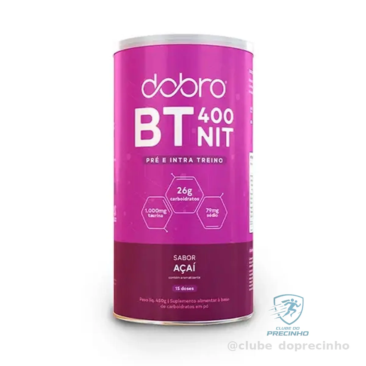 BT 400 Nitrato, Dobro, Suplemento Alimentar em Pó, 400mg de Nitrato Natural com Carboidratos, Sabor Açaí - 450g