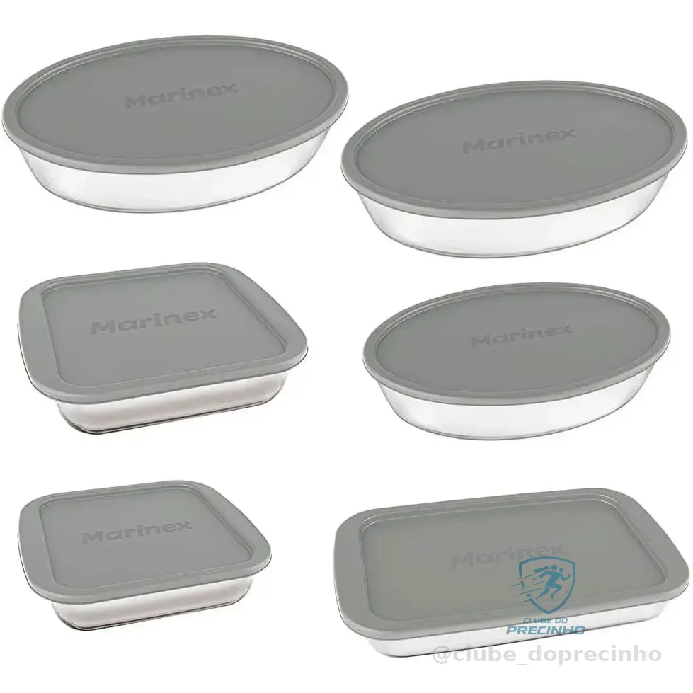 Conjunto Assadeiras 6 Peças De Vidro Com Tampa Cinza - Marinex