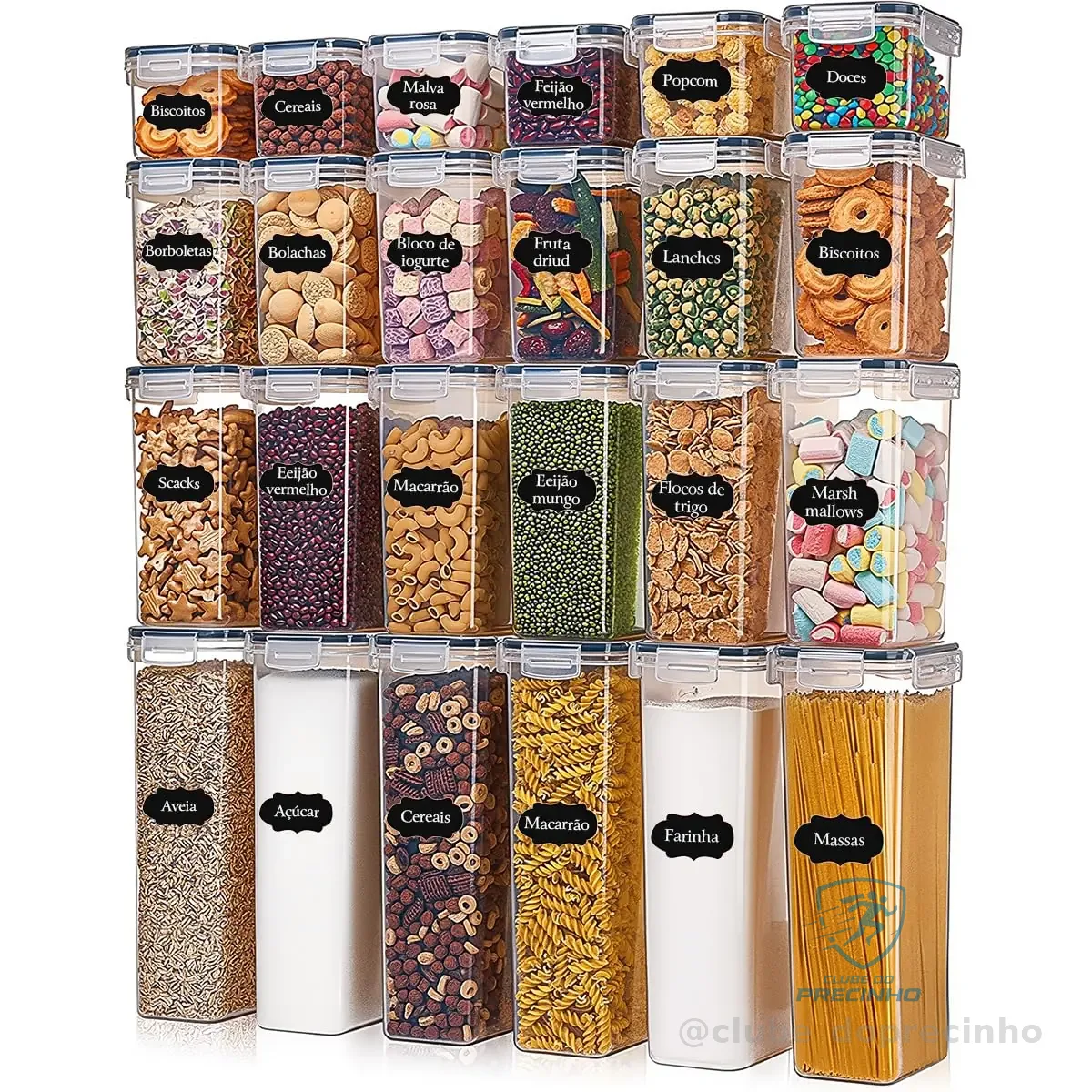 Potes Tampa Hermético Porta Alimentos Mantimentos Armário Cozinha (Kit 24)