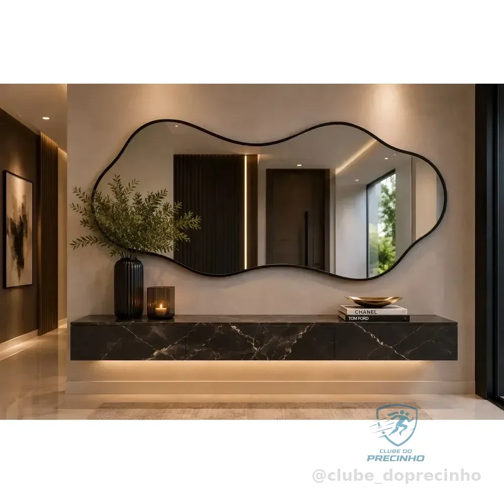 Espelho Orgânico Grande Com Moldura Lapidado 100x50 Preto