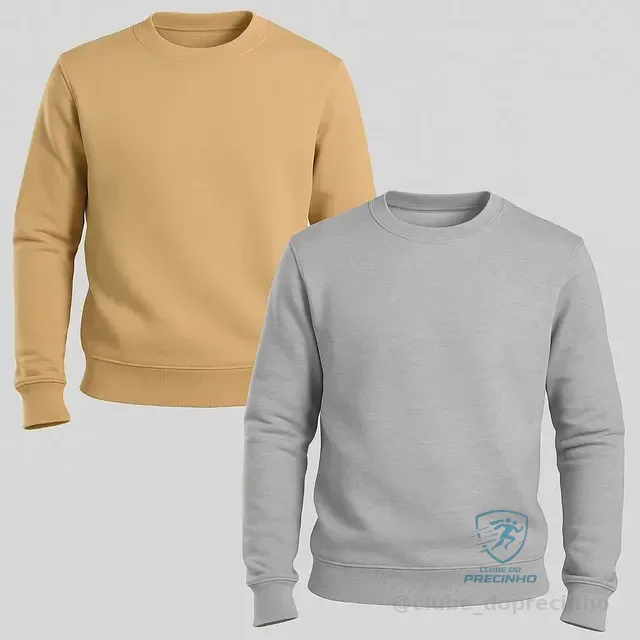 Kit 2 Blusa Moletom Masculino Gola Careca Algodão Premium