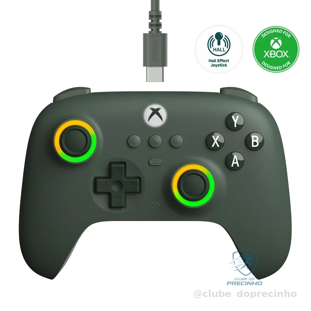 8Bitdo Ultimate C Wired Controller for Xbox with Hall Effect Joysticks and Triggers, RGB Lighting Fire Ring, Compatible with Xbox Series X|S, Xbox One, Windows 10/11- Officially Licensed (Dark Green)