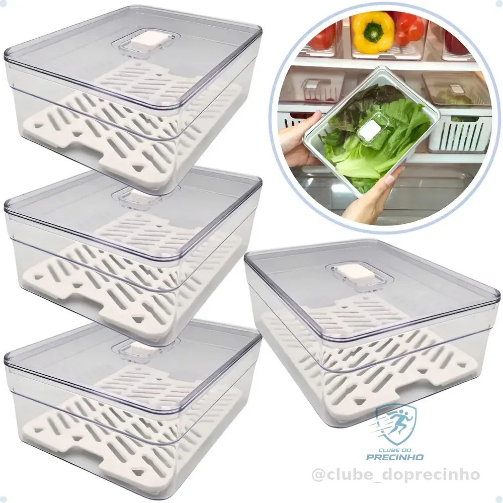 Kit 4 Organizador De Geladeira 2l Acrílico Verduras E Frutas Cor Transparente