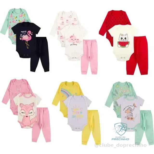 Kit 9 Peças Roupa De Bebe Menina Body E Calça Mijão Algodão