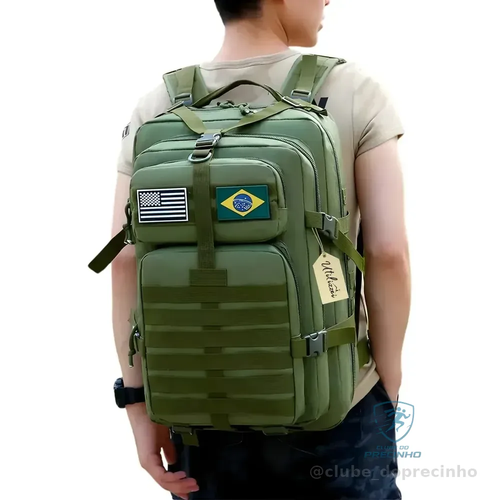 Mochila Militar Tática Impermeável Reforçada Bolsa Grande Viagem Assault Resistente Utilizzei Verde Brasil/eua