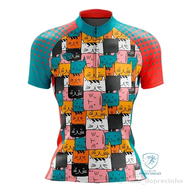 Camisa De Ciclismo Feminina Mtb Manga Curta Gatos Uv+50
