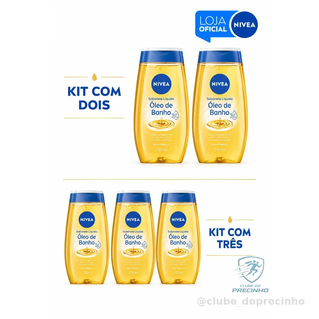 KITS NIVEA Sabonete Líquido Óleo de Banho 200ml - 2 ou 3 Unidades