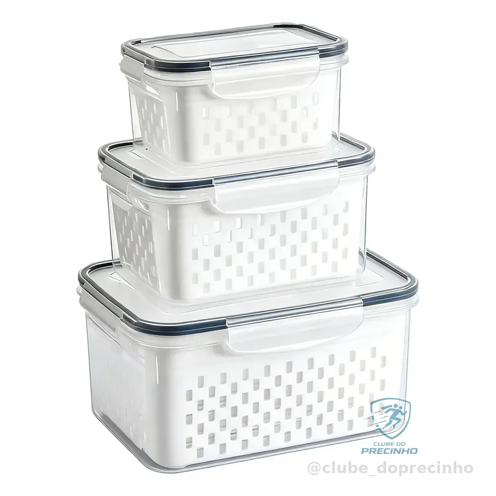 Kit 3 Organizadores Geladeira Alimentos Vegetais Com Tampas Branco