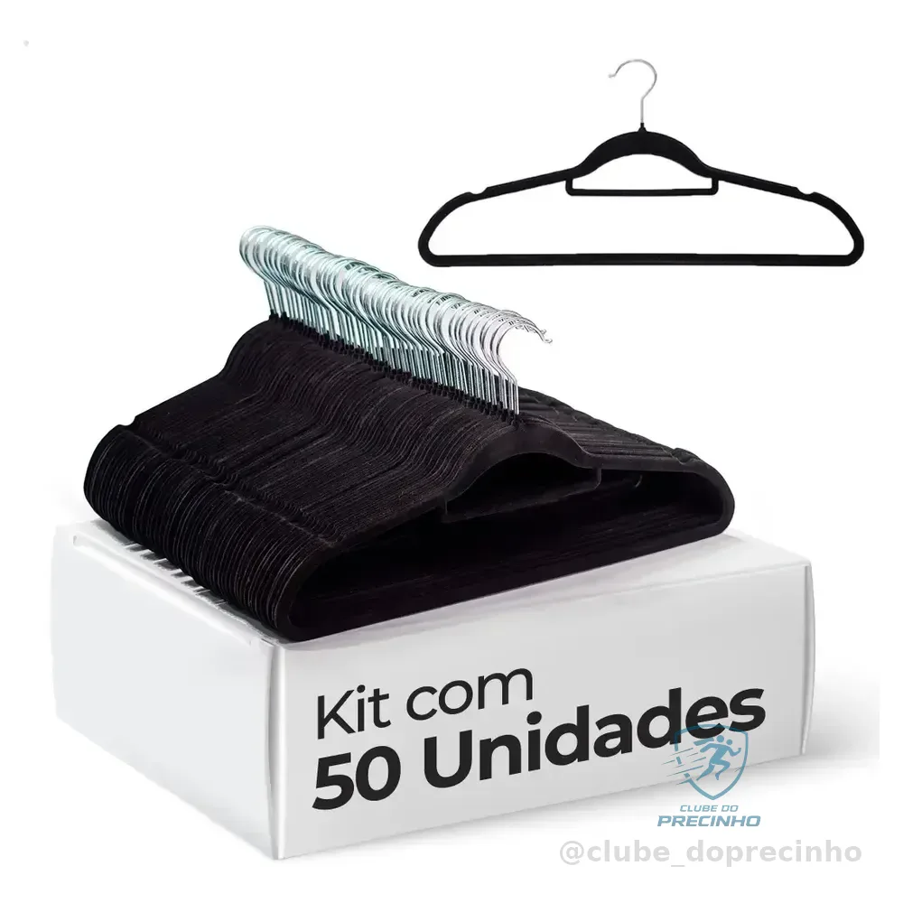 Vittak Kit 50 Cabides Veludo De Roupa Antideslizante Slim Adulto Cor Preto