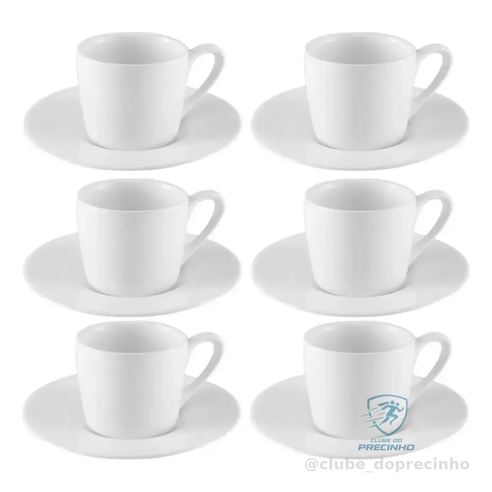 Jogo Xícaras Café Com Pires Porcelana Branca 12 Peças
