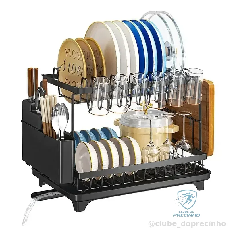 Escorredor De Louça Pratos Talheres Inox Cozinha Duplo Preto