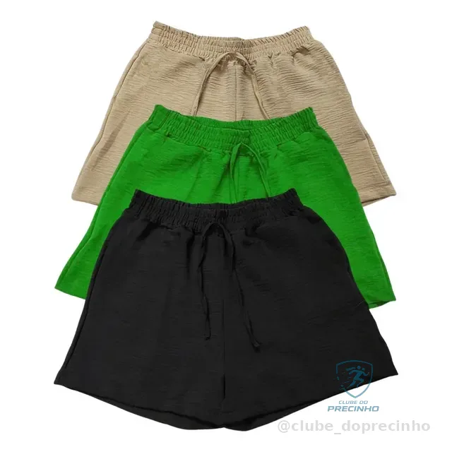 Kit 3 Shorts Feminino Basico Cintura Alta Confortável