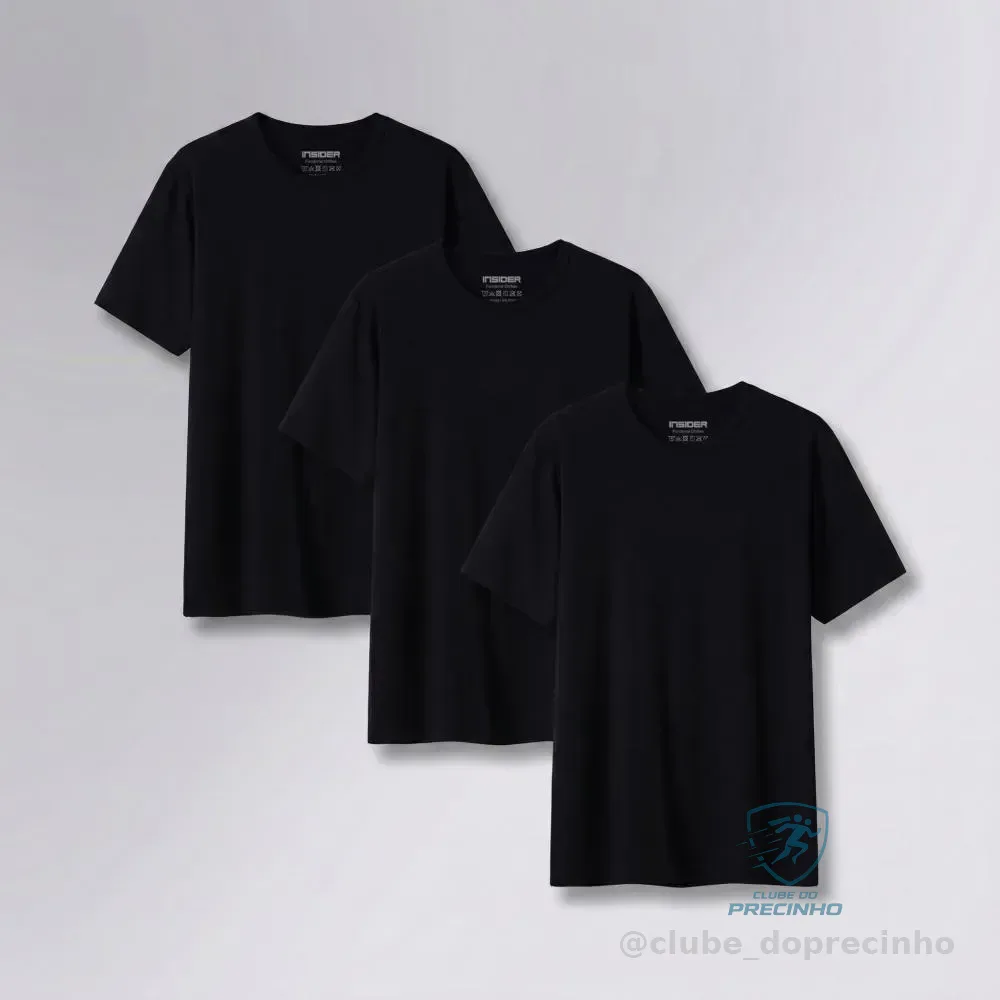 Kit 3 Camisetas  Light T-shirt Insider Preto Gg