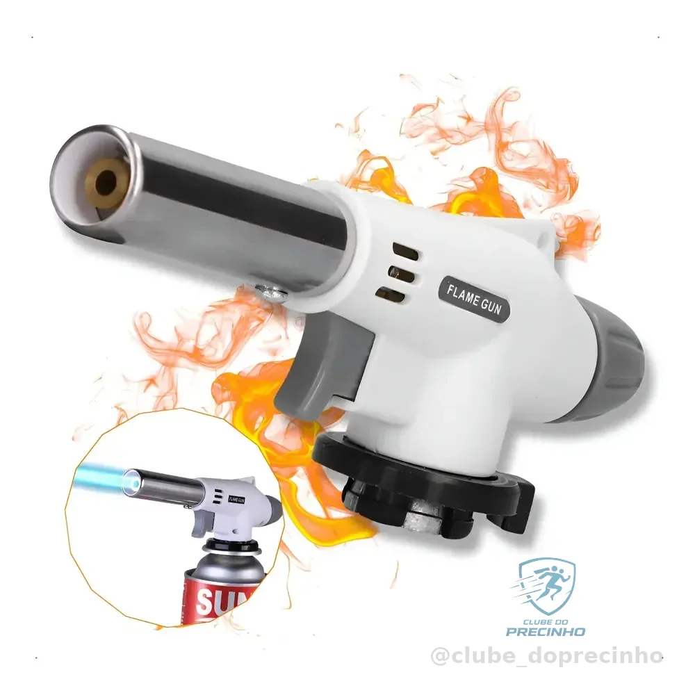 Maçarico Culinário Profissional Gourmet Automático Regulável Branco E Cinza