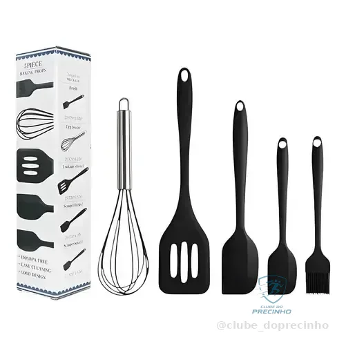 Kit 5 Utensílios Cozinha Silicone Espátula Fue Pincel Colher