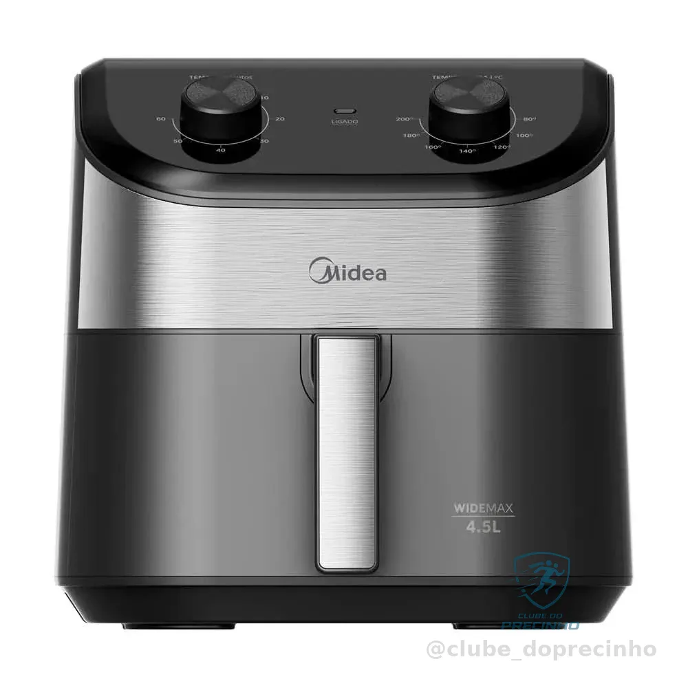 Fritadeira Midea Air Fryer 4,5L, design de dois botões, ampla faixa de temperatura de 80°C a 200°C, prato antiaderente para vegetais, 1550W, 110V, FWM45P1