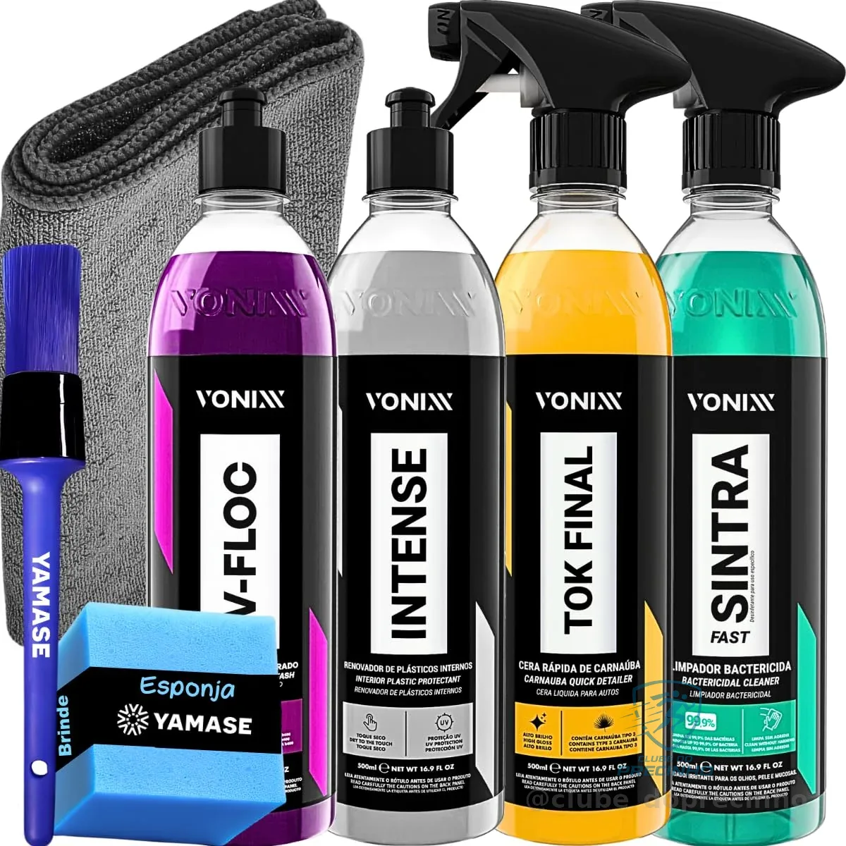 Limpeza Automotiva Completa Shampoo V-floc Revitalizador Intense Cera Tok Final Limpador Sintra Fast Pano Vonixx