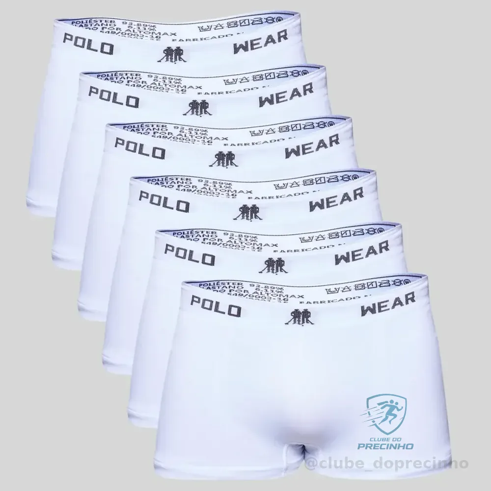 Kit 6x1 Cueca Polo Wear Boxer Microfibra Basic Branco Liso G