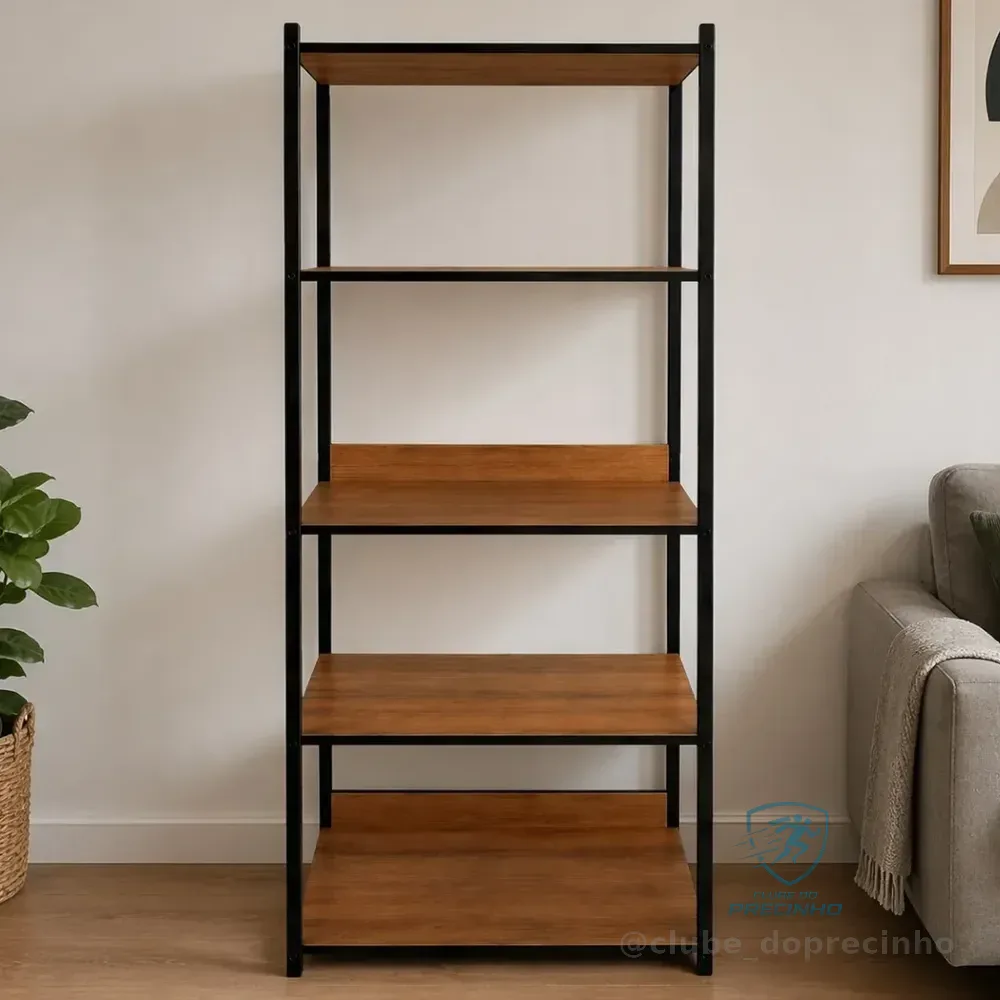 Estante Para Livros Industrial 63cm Mdp Metalon 5 Andares Marrom-claro