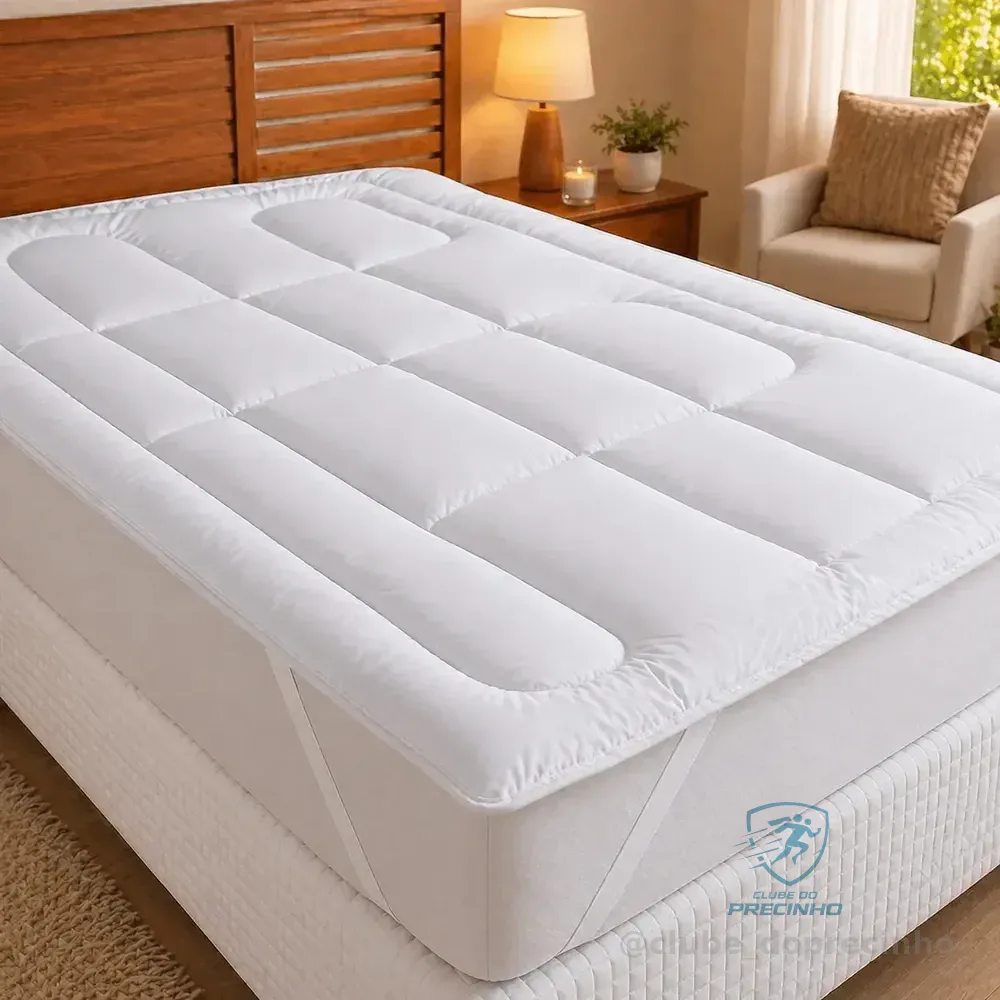 Pillow Top Casal Elástico Algodão 400 Fios Protetor Casatop Branco Liso