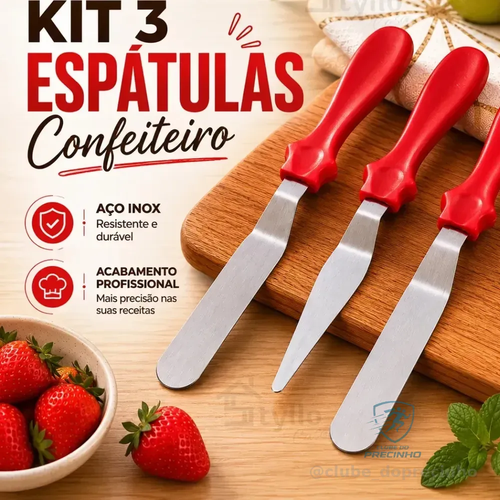 Kit 3 Espátulas Inox P/ Confeitaria Alisador De Bolo Decorar