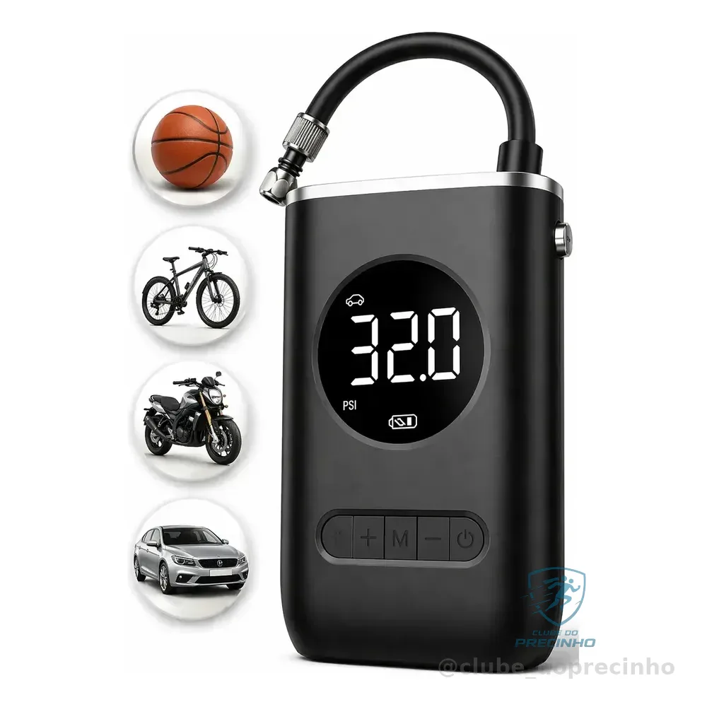Mini Compressor Bomba Encher Pneu Carro Bicicleta Moto Eletr Preto 127/220v