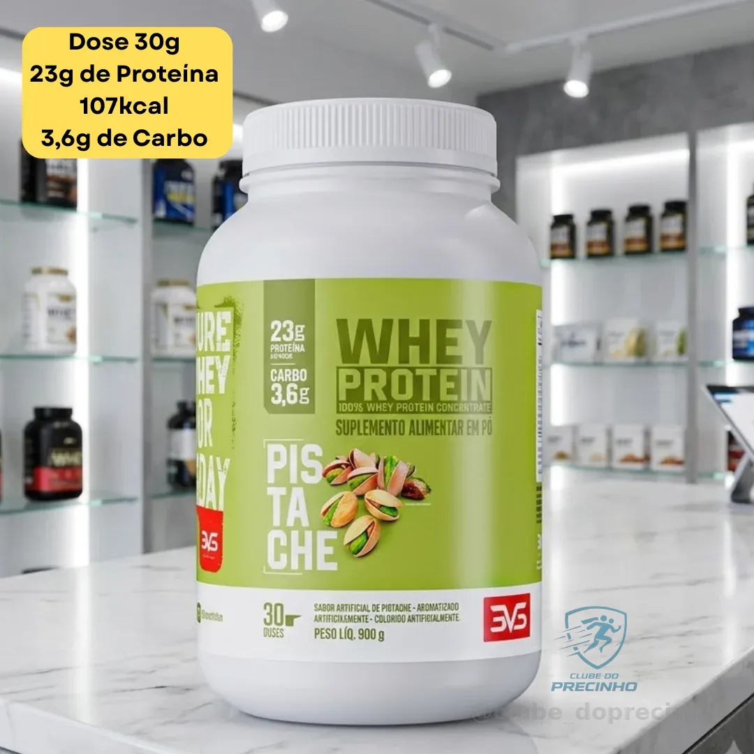 Whey Protein 100% Concentrado Pistache 900g 3VS Nutrition · Proteína Pura · 18g por Porção · 30 doses · Sem Açúcar