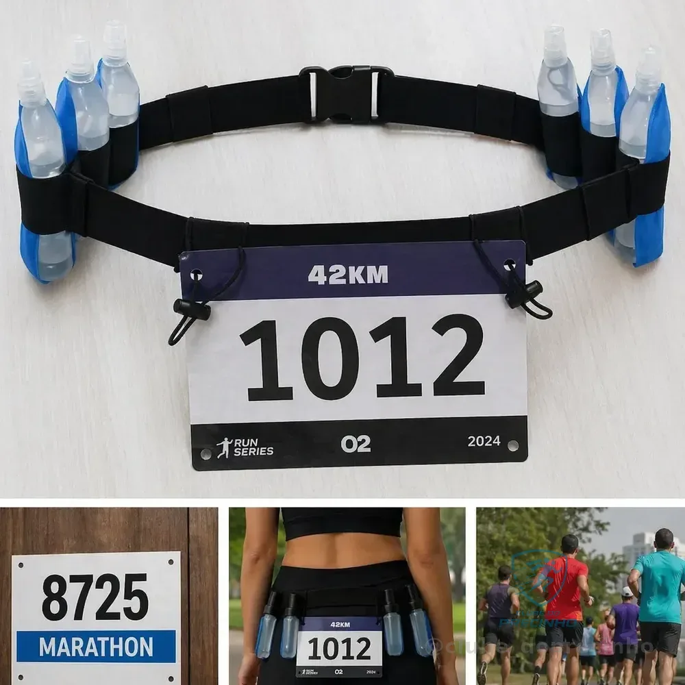 Cinto Porta Número Para Corrida Ciclismo Triathlon Gel Carbo Preto