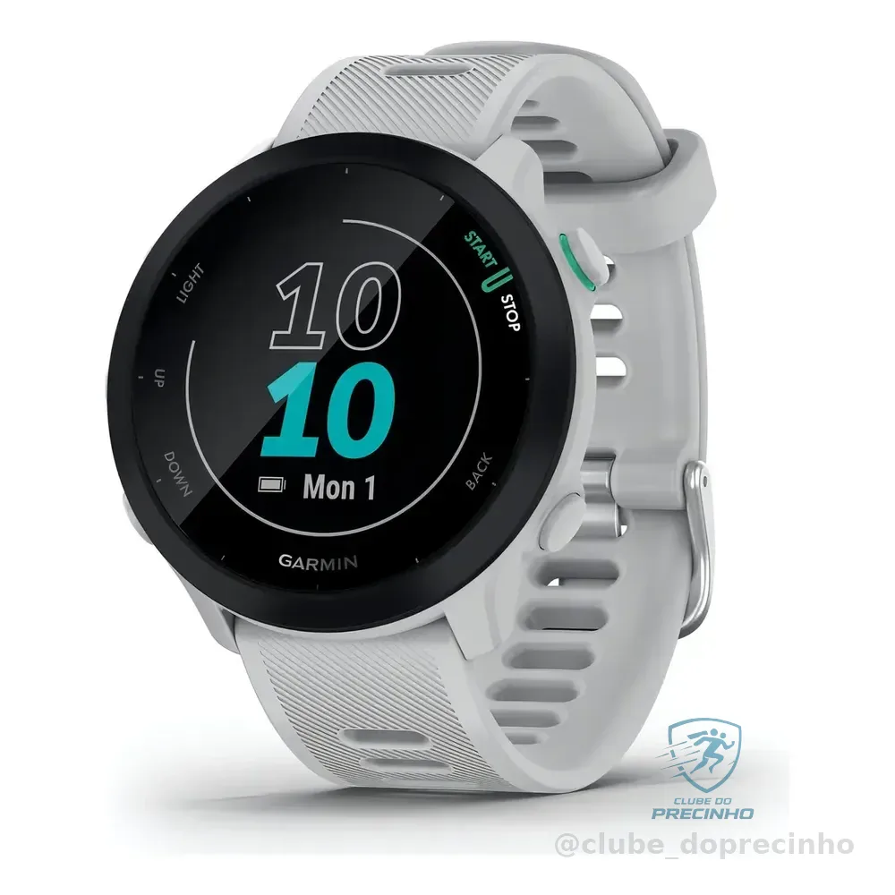 Smartwatch Garmin Forerunner 55, Tela Lcd Mip 1.04 , Caixa Polímero 42mm, Pulseira Silicone Branca 