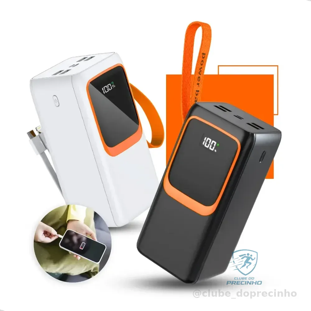 Power Bank Turbo Carregador Portatil 50.000mah Turbo 22.5w Premium Universal Rápida Carga Para Celular iPhone Xiaomi Motorola LG Smartwatch Tablet Display Digital Viagens Festa Los Nixzen Branco