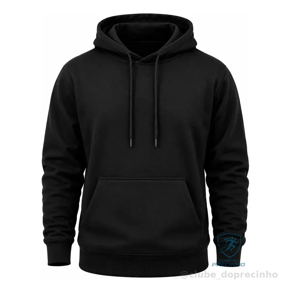 Blusa Moletom Canguru Liso Básico Premium Várias Cores G Preto