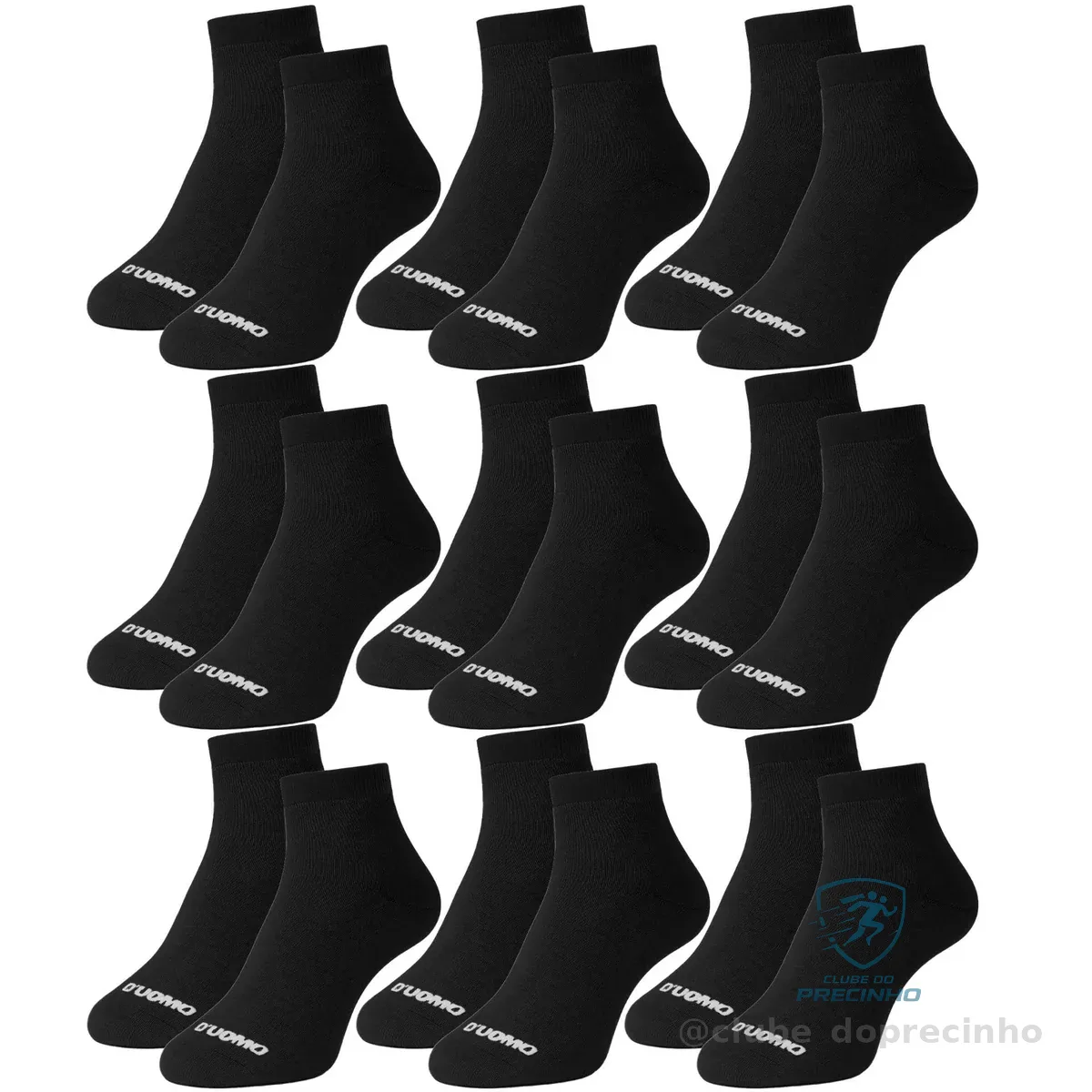 Kit 9 Pares Meia Masculino Cano Médio Punho Canelado Corrida Academia Algodão Premium Duomo