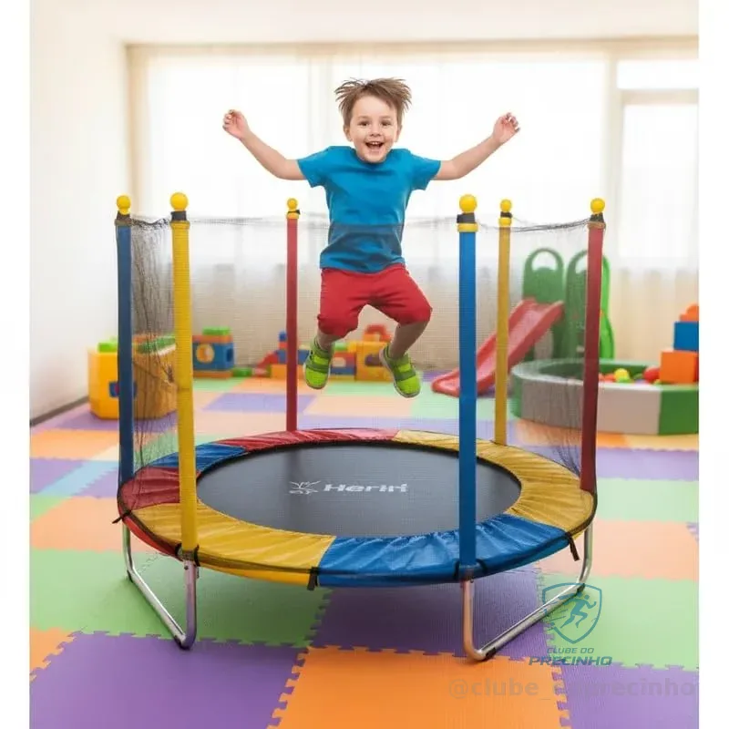 Cama Elástica Pula Pula Infantil Trampolim 1,4m Lona de Salto Preta Proteção de Molas Colorida Para Área Interna e Externa Henri Trampolim