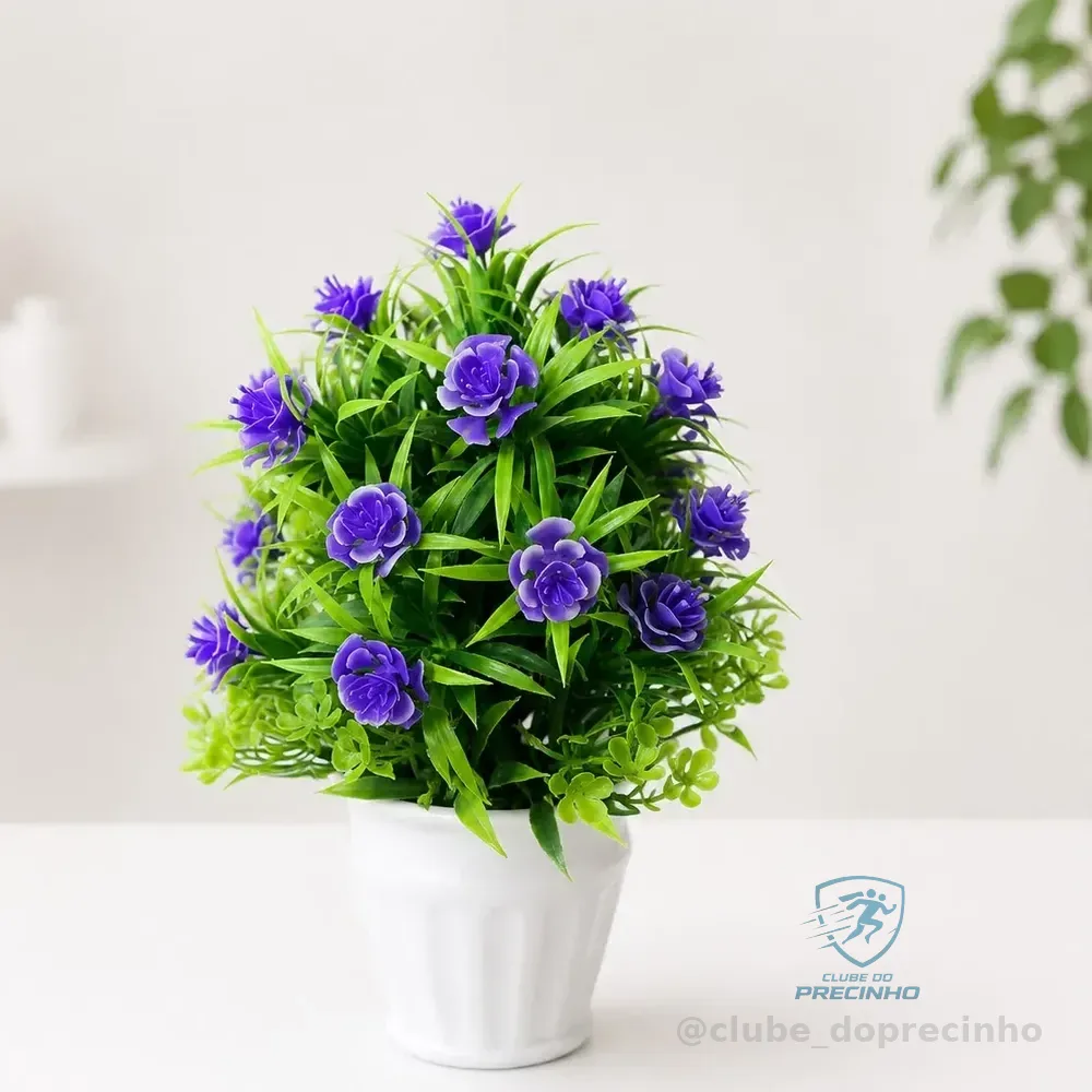 Arranjo De Flor Violeta Artificial Com Vaso Decorativo 26cm Violeta-escuro