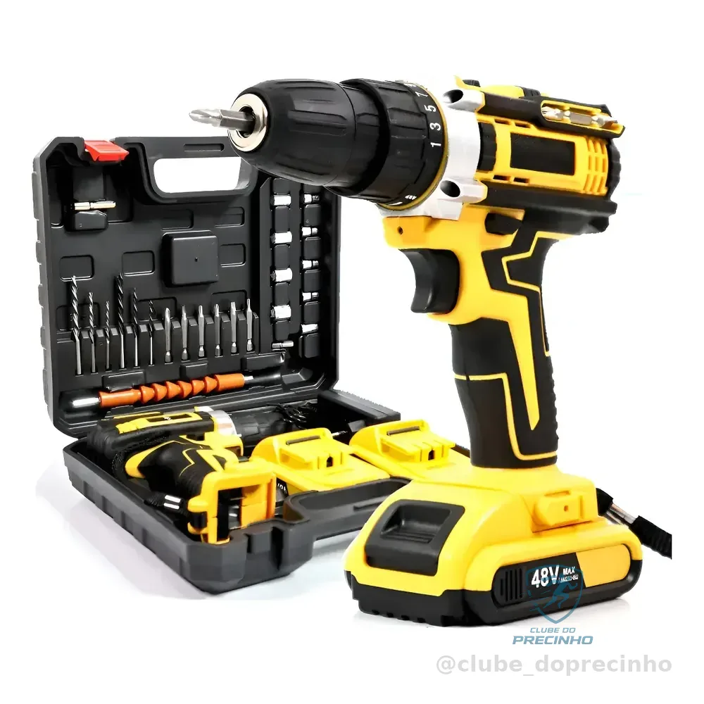 Parafusadeira Furadeira 48v Profissional 2 Baterias Sem Fio Amarelo 100-240 50/60