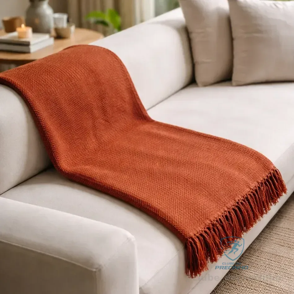 Manta Decorativa Sofá Cama Terracota 100% Algodão 1,20x1,50 Terracota Chevron Liso