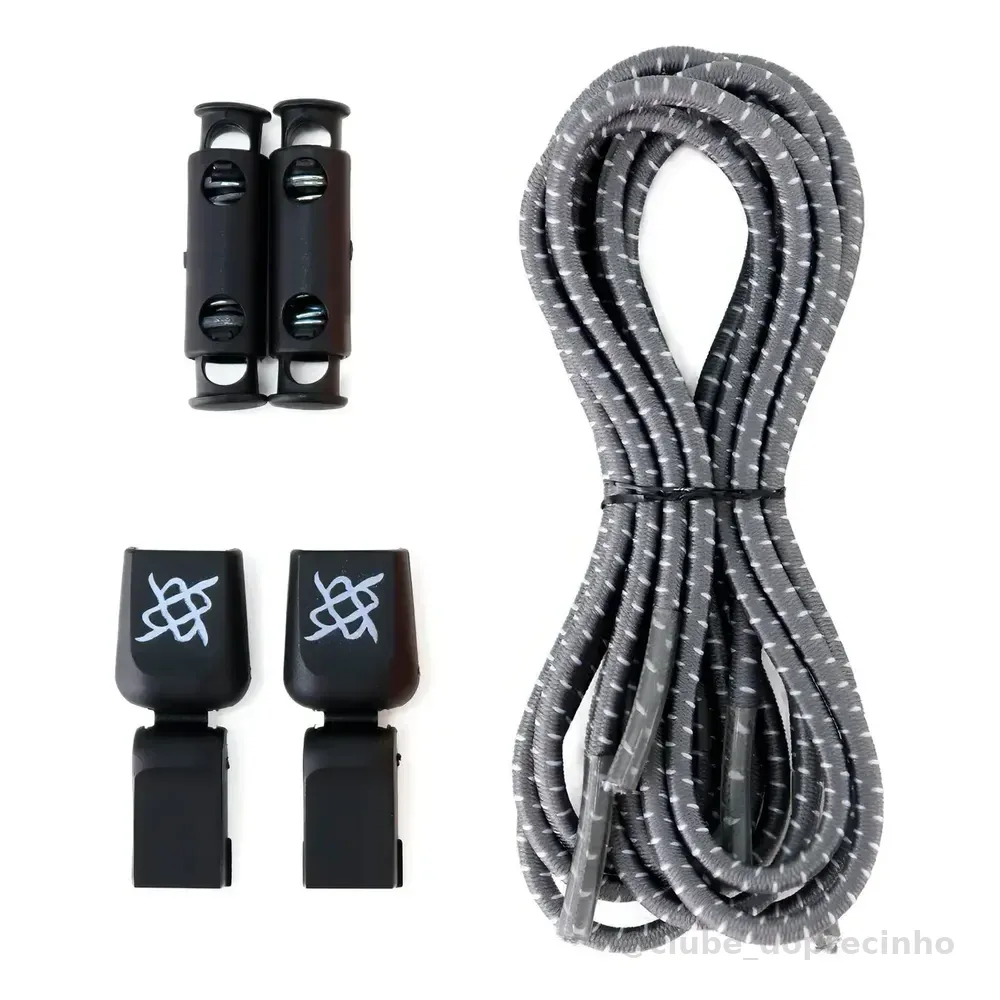 Cadarço Elástico Hupi Laces Cinza Risca Branca
