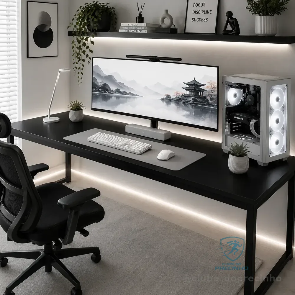 Mesa Gamer 150cm Para Escritório Industrial Estrutura Aço Preto