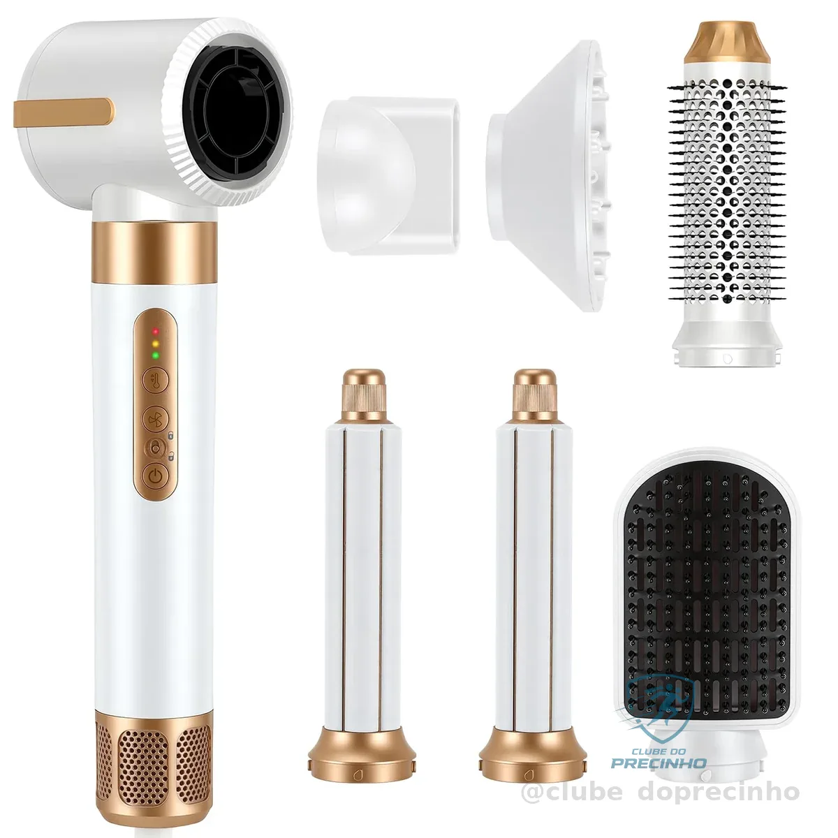 Secador De Cabelo 7 Em 1 Conjunto, 1400W Alta Velocidade, Vento quente Barra de cabelo,Kit Escova De Enrolamento Profissional, Conjunto De Secador De Cabelo,Modelador De Cabelo,110V/127V