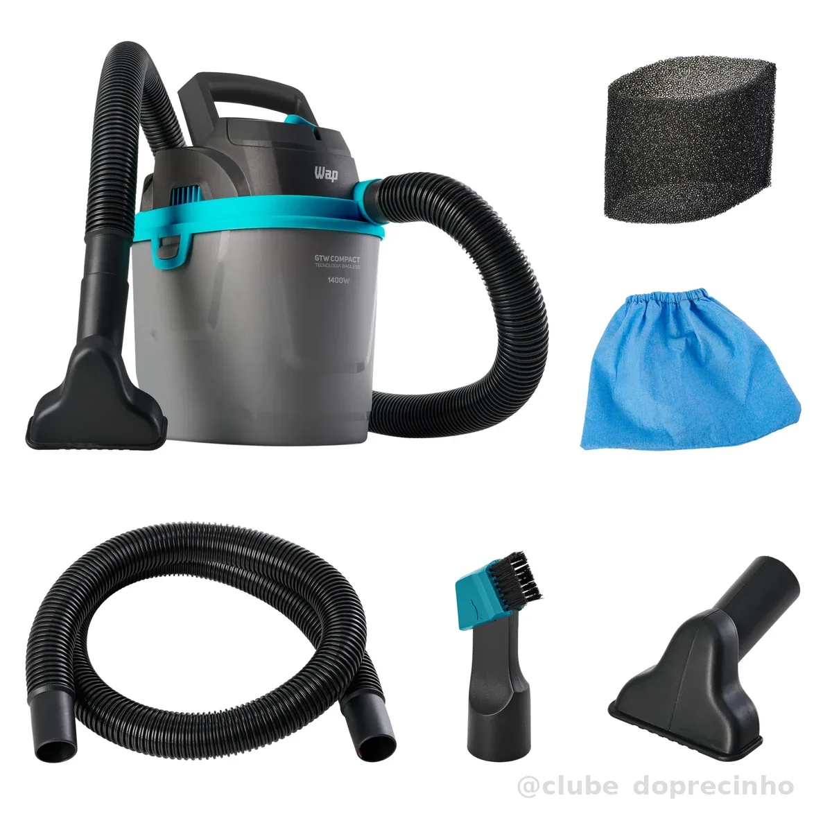 WAP Aspirador de Pó e Água Barril GTW COMPACT, Compacto, 5,5 Litros, com Filtro Lavável, 150mbar 1400W 220V